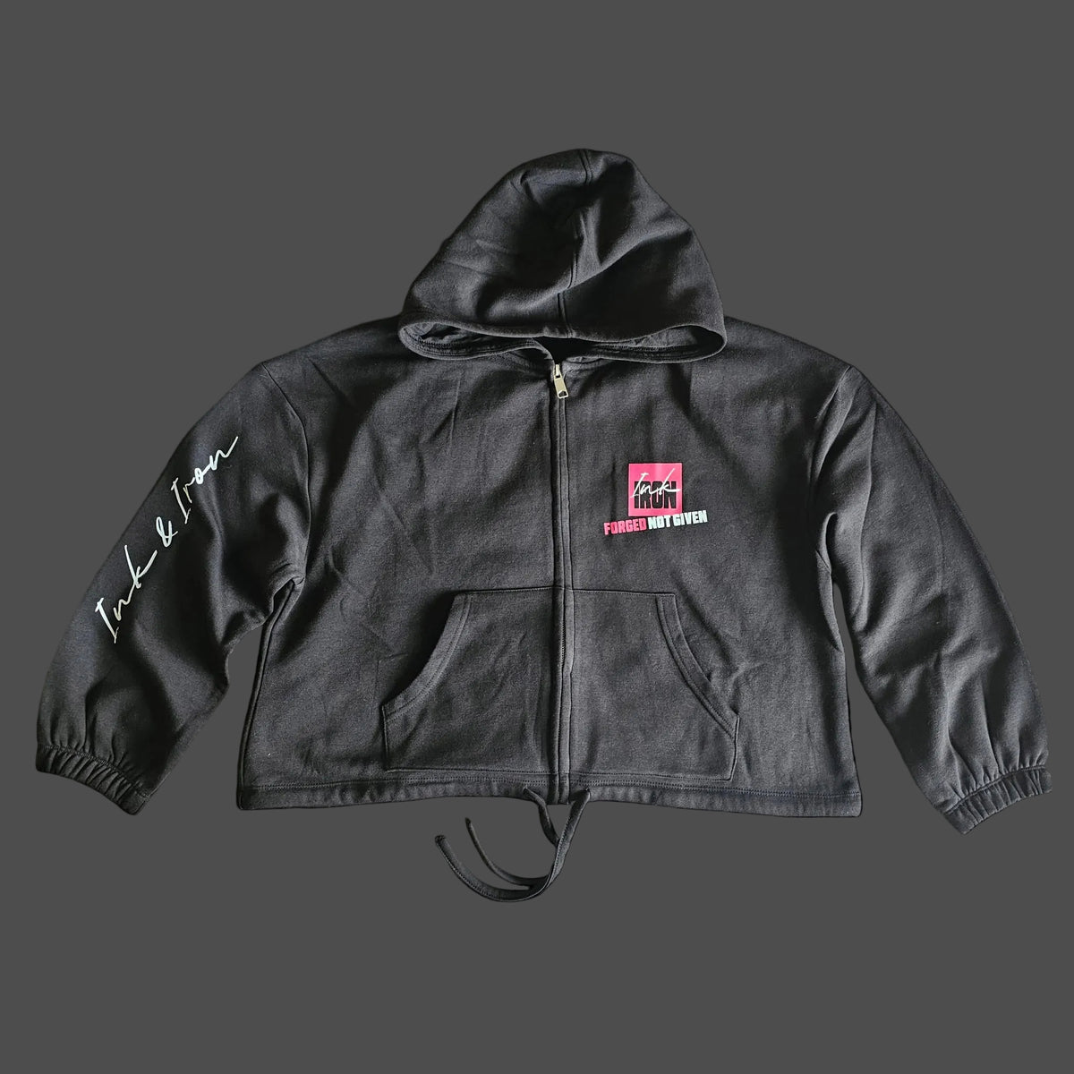 ZIP CROP HOODIE "FORGED NOT GIVEN"
