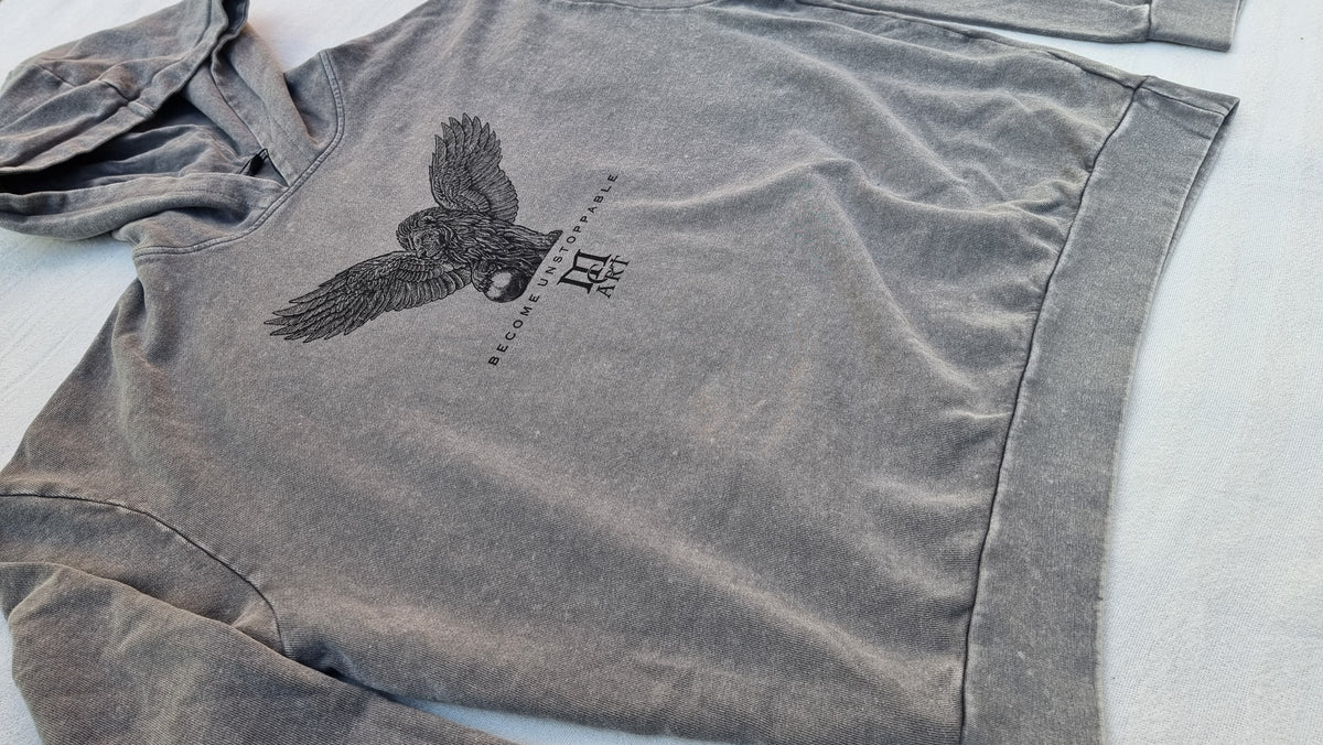 "STRENGTH" - Unique Oversize Acid Wash Granite Hoodie