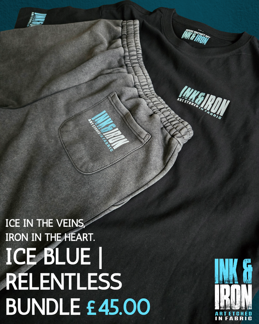 ICE BLUE RELENTLESS BUNDLE – Oversize Black Tee & Vintage Heavy Sweatshorts