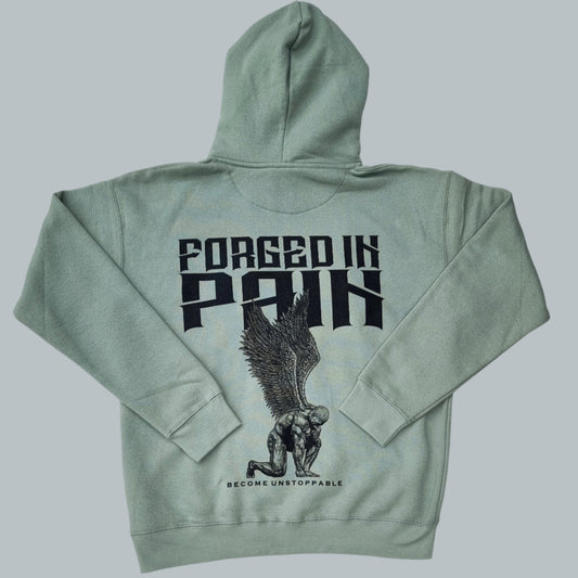 "FORGED IN PAIN" - Premium Sage Hoodie