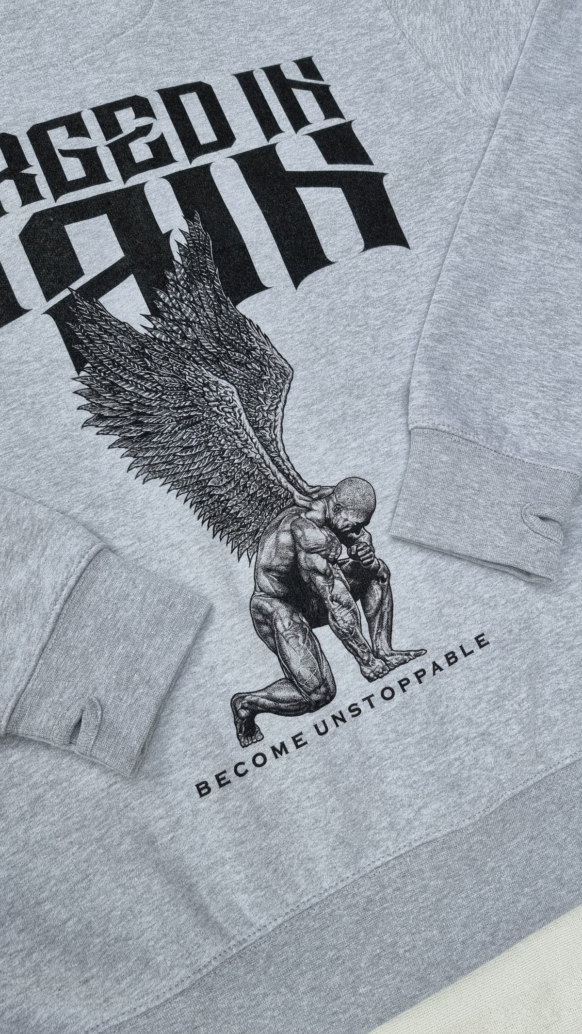 "FORGED IN PAIN" - Ultimate Sherpa Grey Zip Hoodie