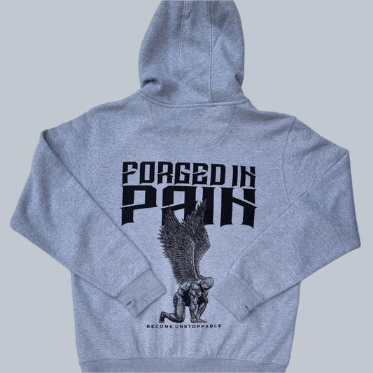 "FORGED IN PAIN" - Ultimate Sherpa Grey Zip Hoodie