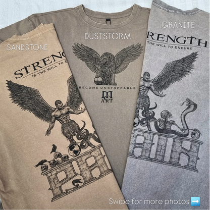 "STRENGTH" - Unique OVERSIZE Acid Wash Granite T-Shirt