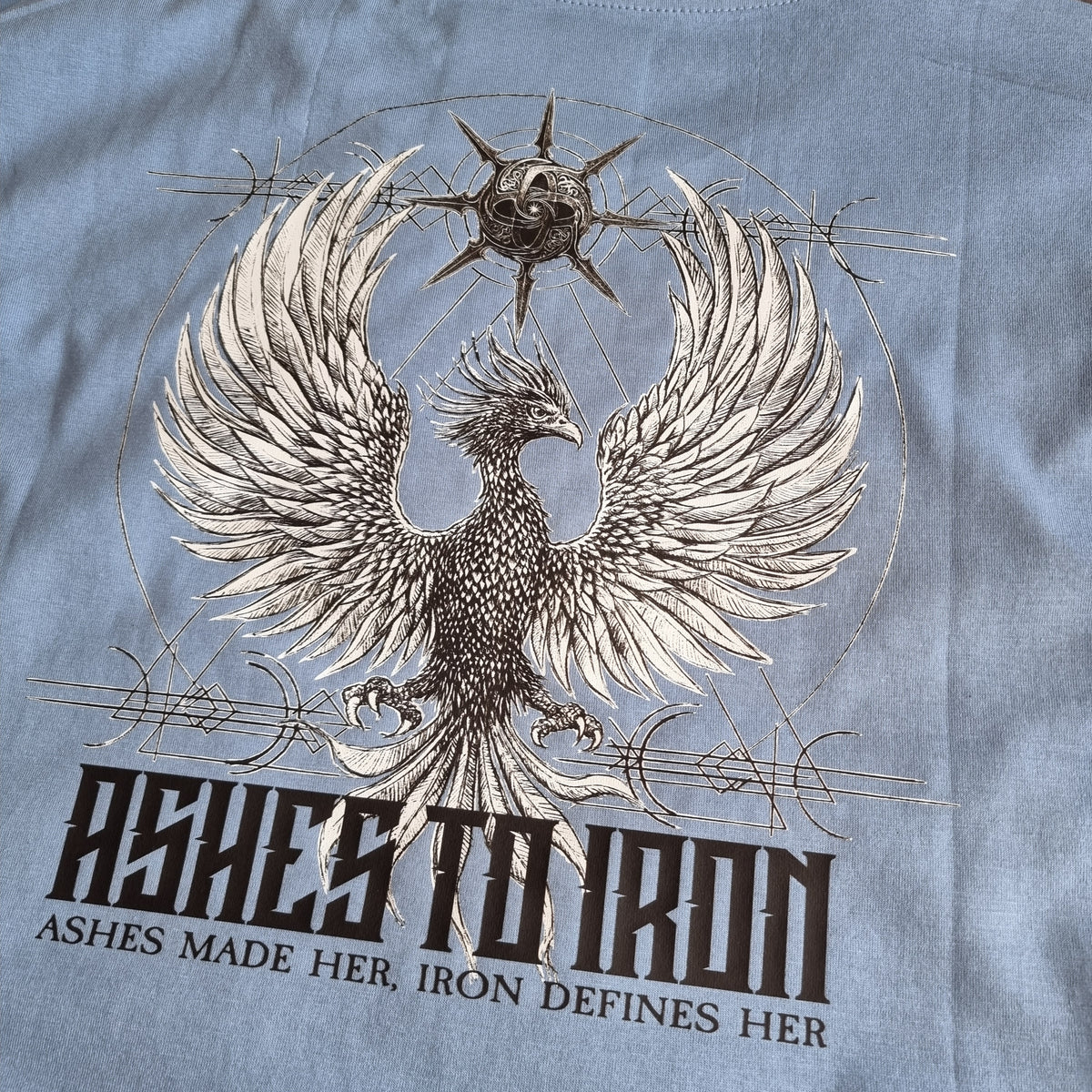 ASHES TO IRON WOMENS BLUE OVERSIZE CROP T-SHIRT